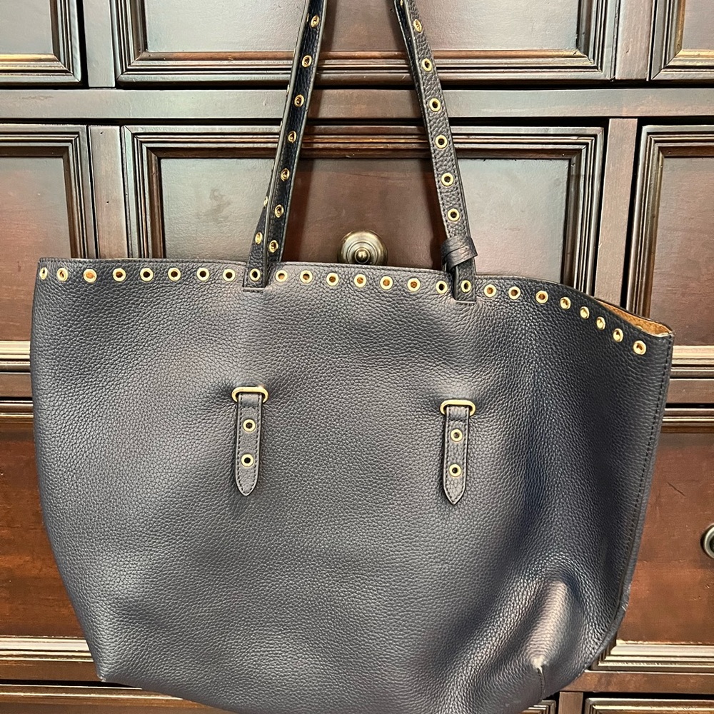 Vince Camuto navy tote with gold hardware